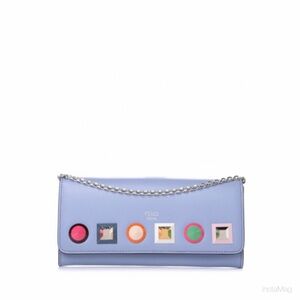 Fendi Vitello Liberty Studded Continental Wallet On Chain Azzurro Sky Multicolor